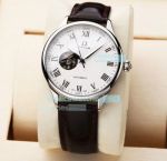 Replica Omega Watch White Dial Silver Bezel Black Leather Strap 42mm